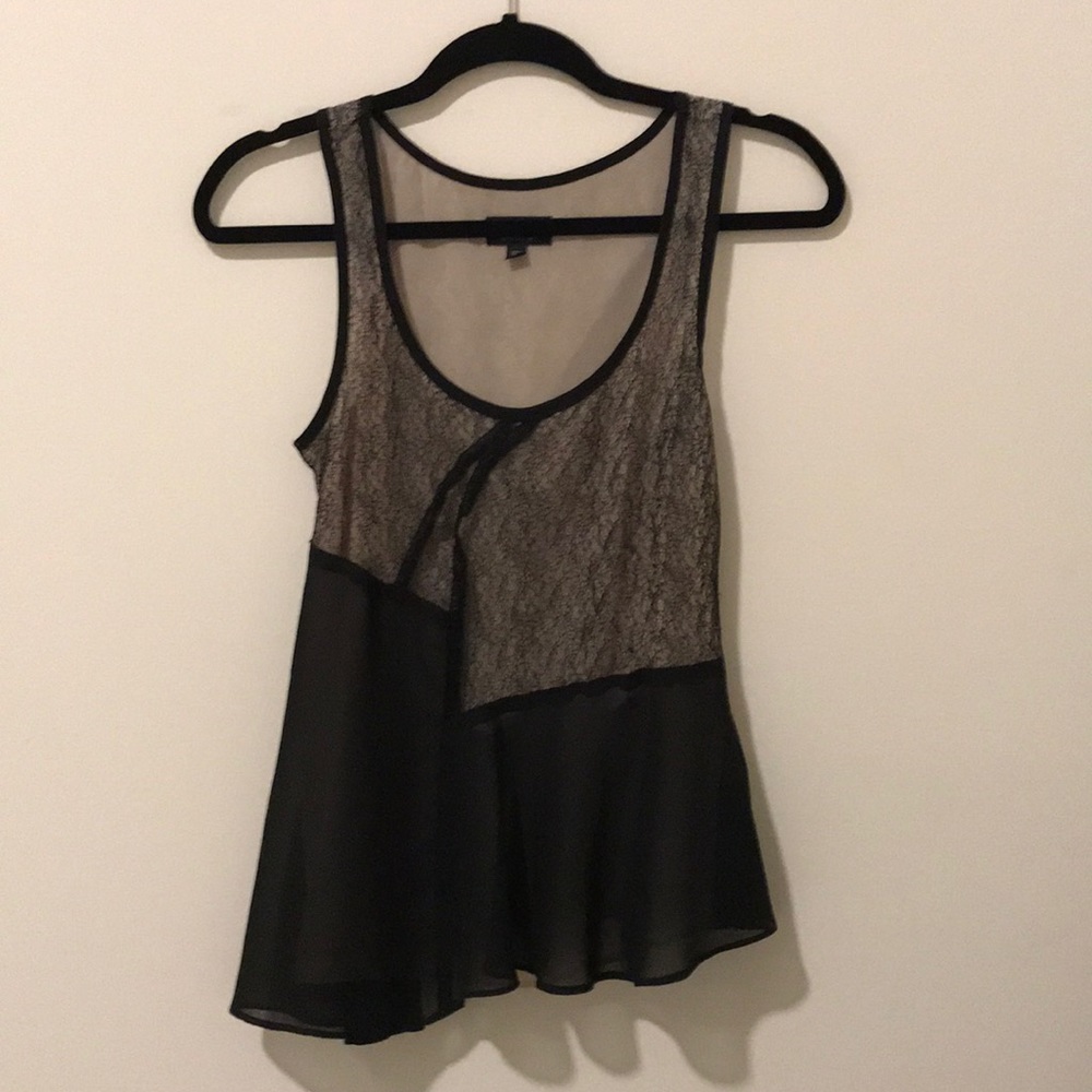 Topshop black and nude lace & chiffon patched top